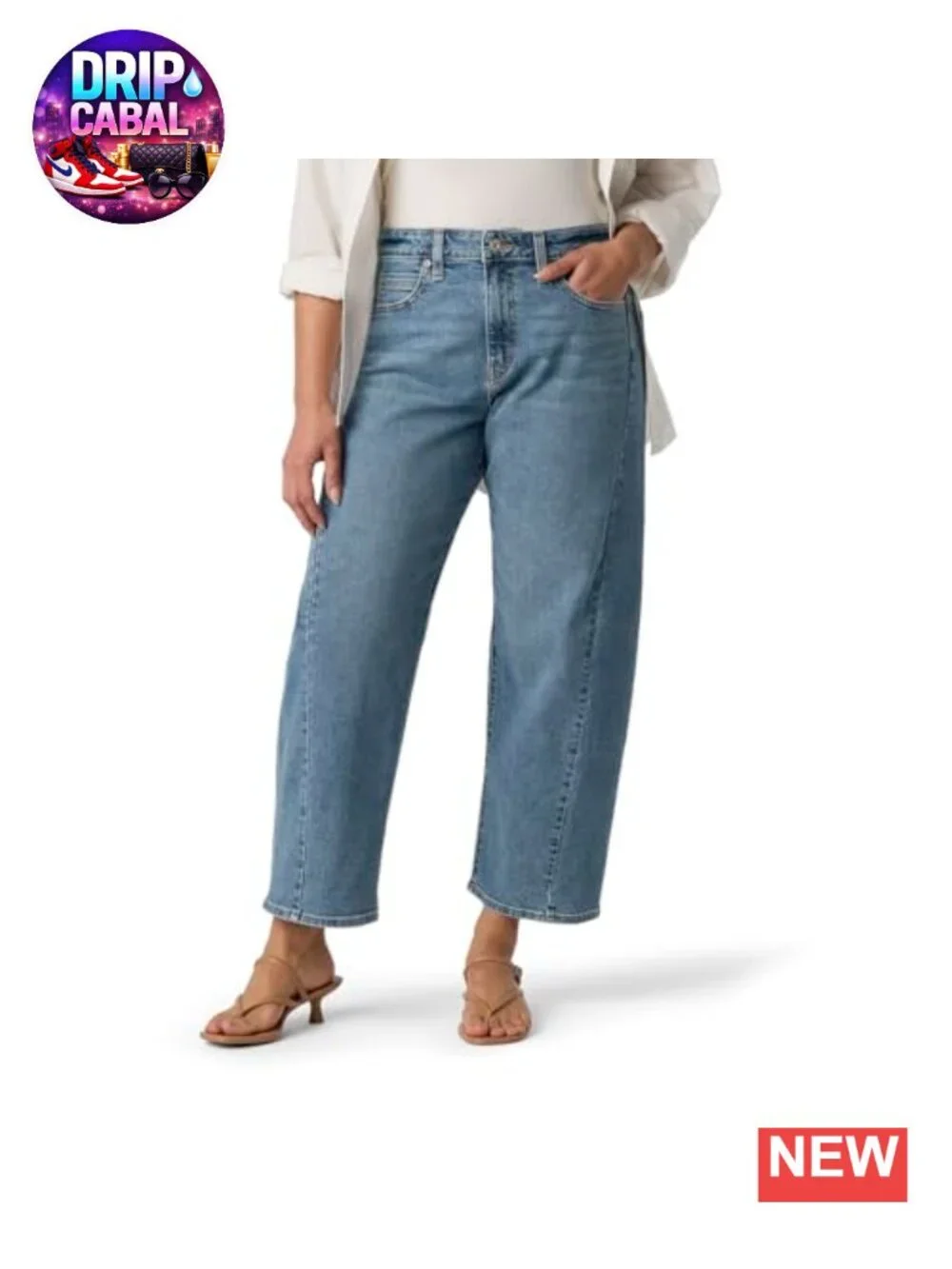 Heritage Barrel Jeans Mid Rise Stretch Denim Tapered Leg 27 Inseam